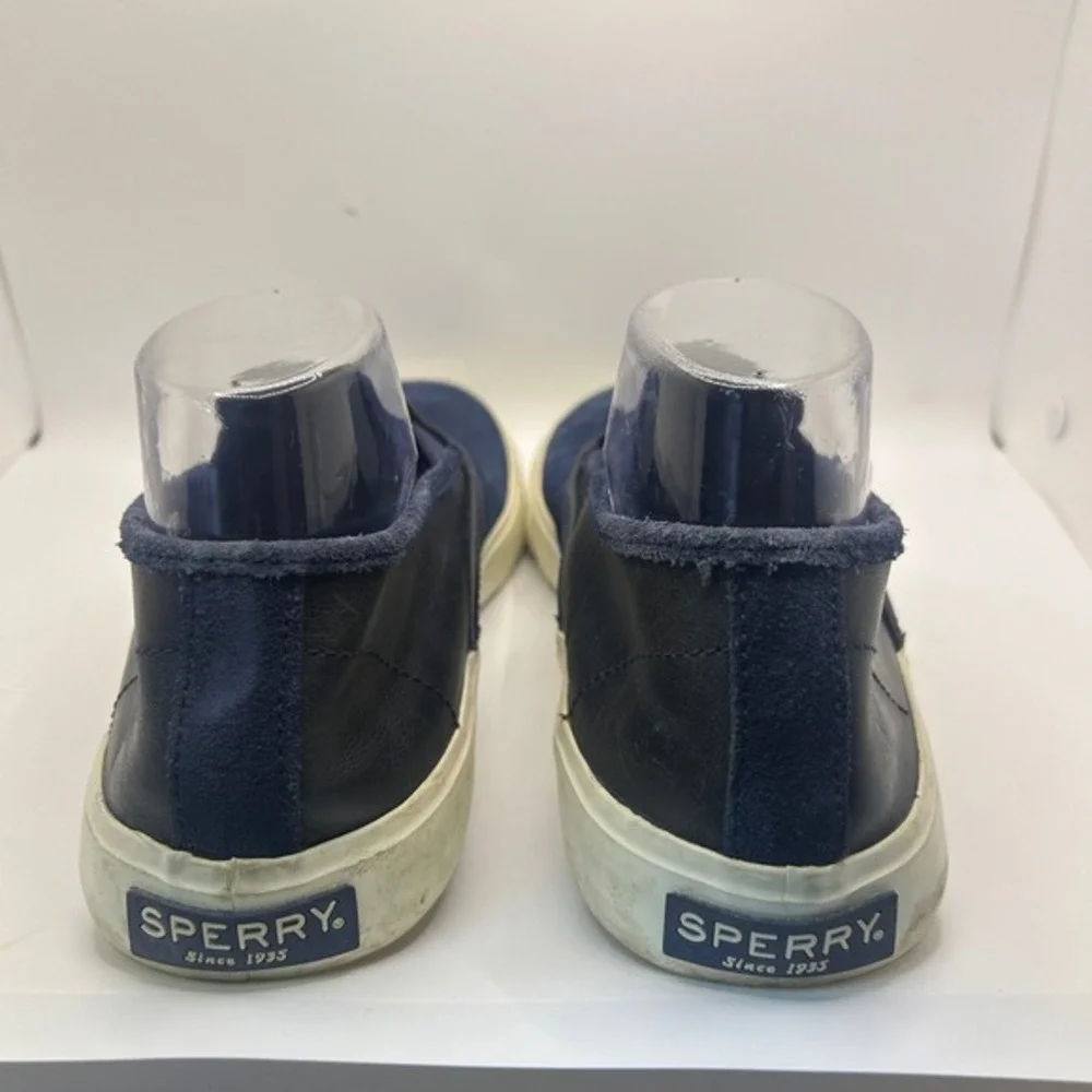Sperry Top-Sider Mens Navy Blue Suede‎ Black Leather Slip On Sneakers STS18455